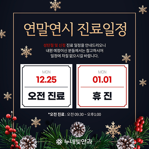 12월, 1월 진료일정 안내 누네빛안과 썸네일 이미지